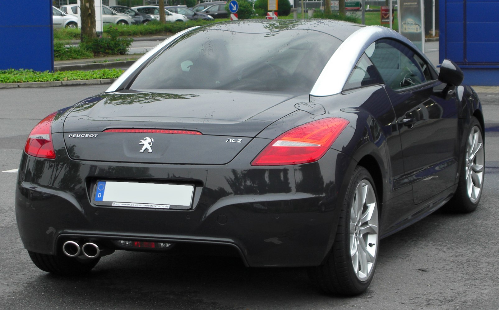 Dual exhaust pipes and aluminum roof arches at rear side