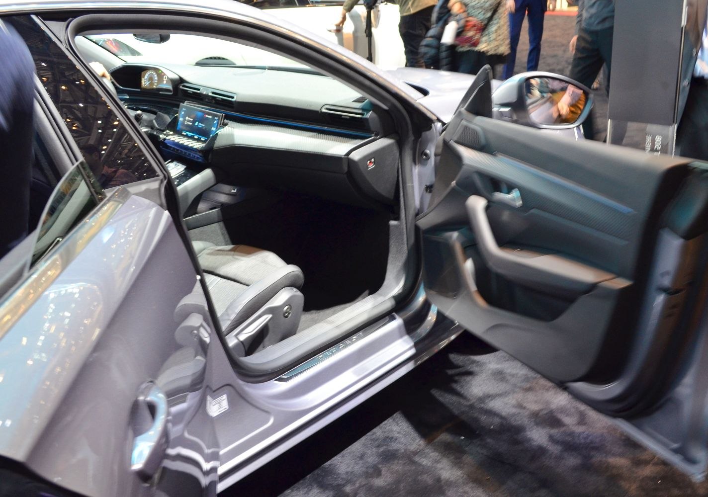 Modern car interior with digital dashboard and door panel