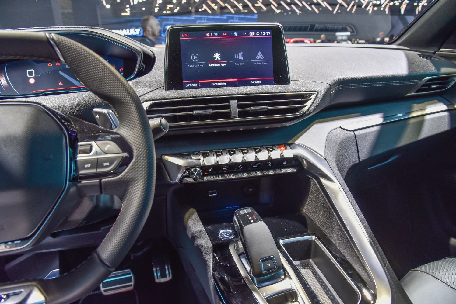 Digital dashboard and touchscreen infotainment system in car interior