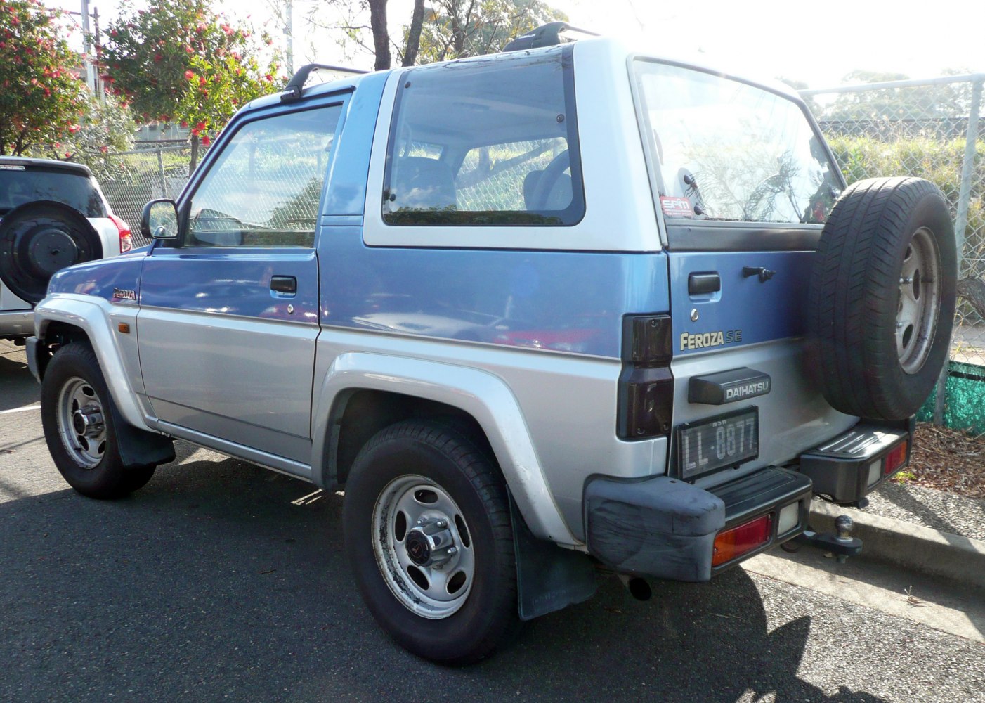 SUV rear side with tailgate spare tire and two-tone paint