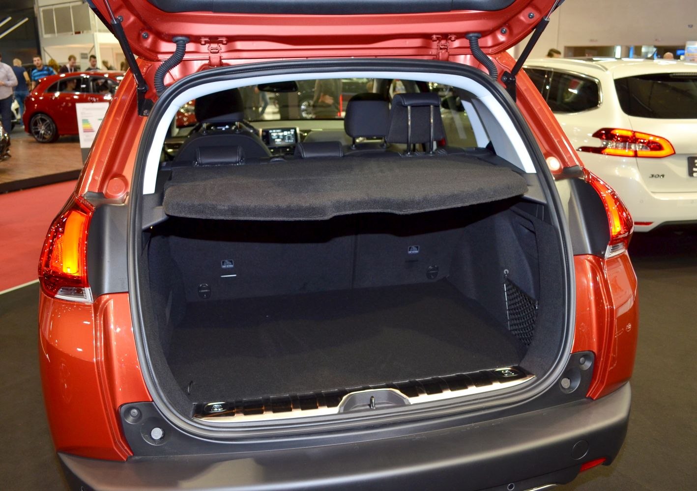 Spacious rear cargo area with open hatchback