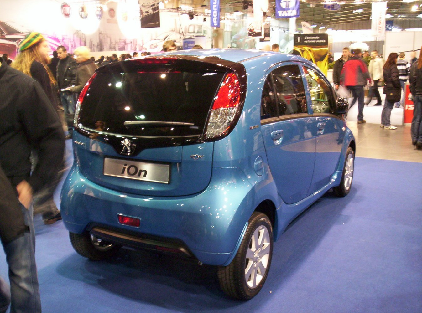Rear view of compact hatchback with distinctive taillights