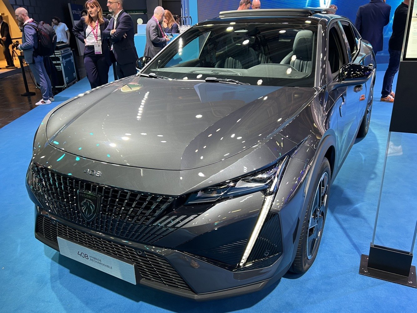 Close-up of front grille and LED headlights with sleek design