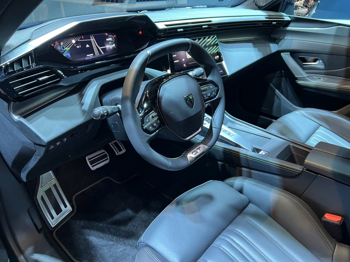 Digital dashboard and sport GT steering wheel in car interior