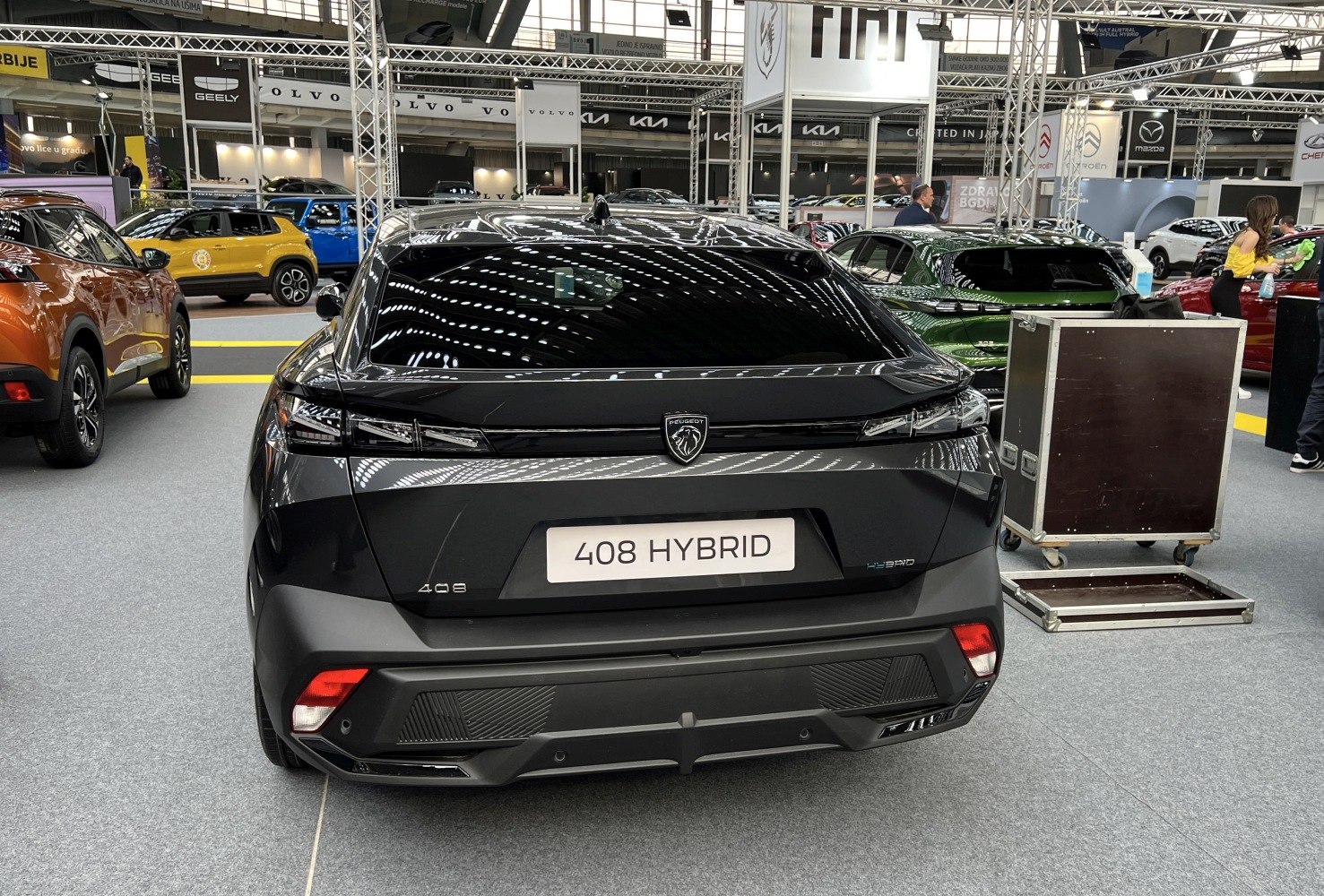 Rear view of a hybrid crossover with sleek tail lights and a modern bumper