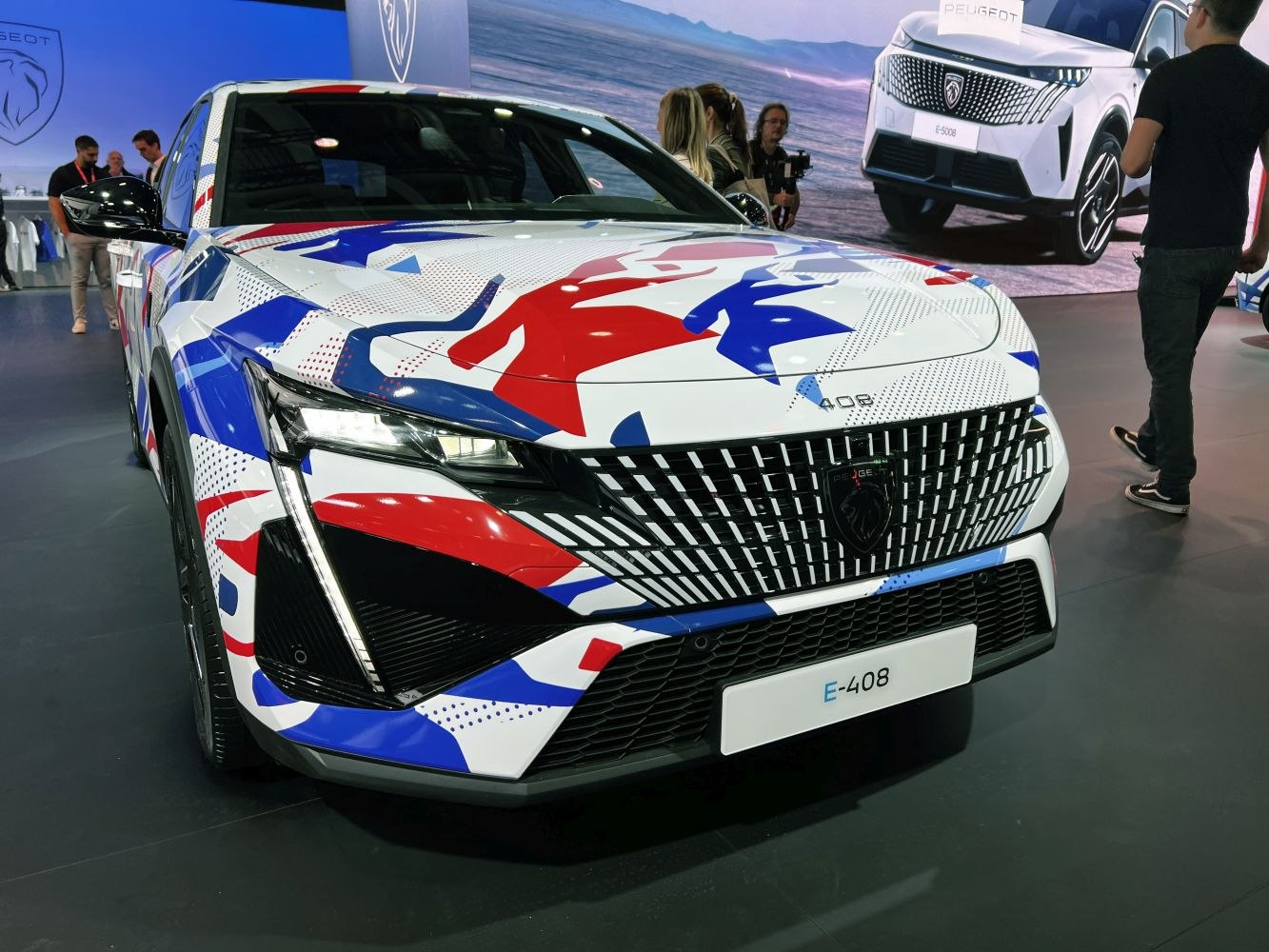Front grille and LED headlights with graphic wrap on modern crossover