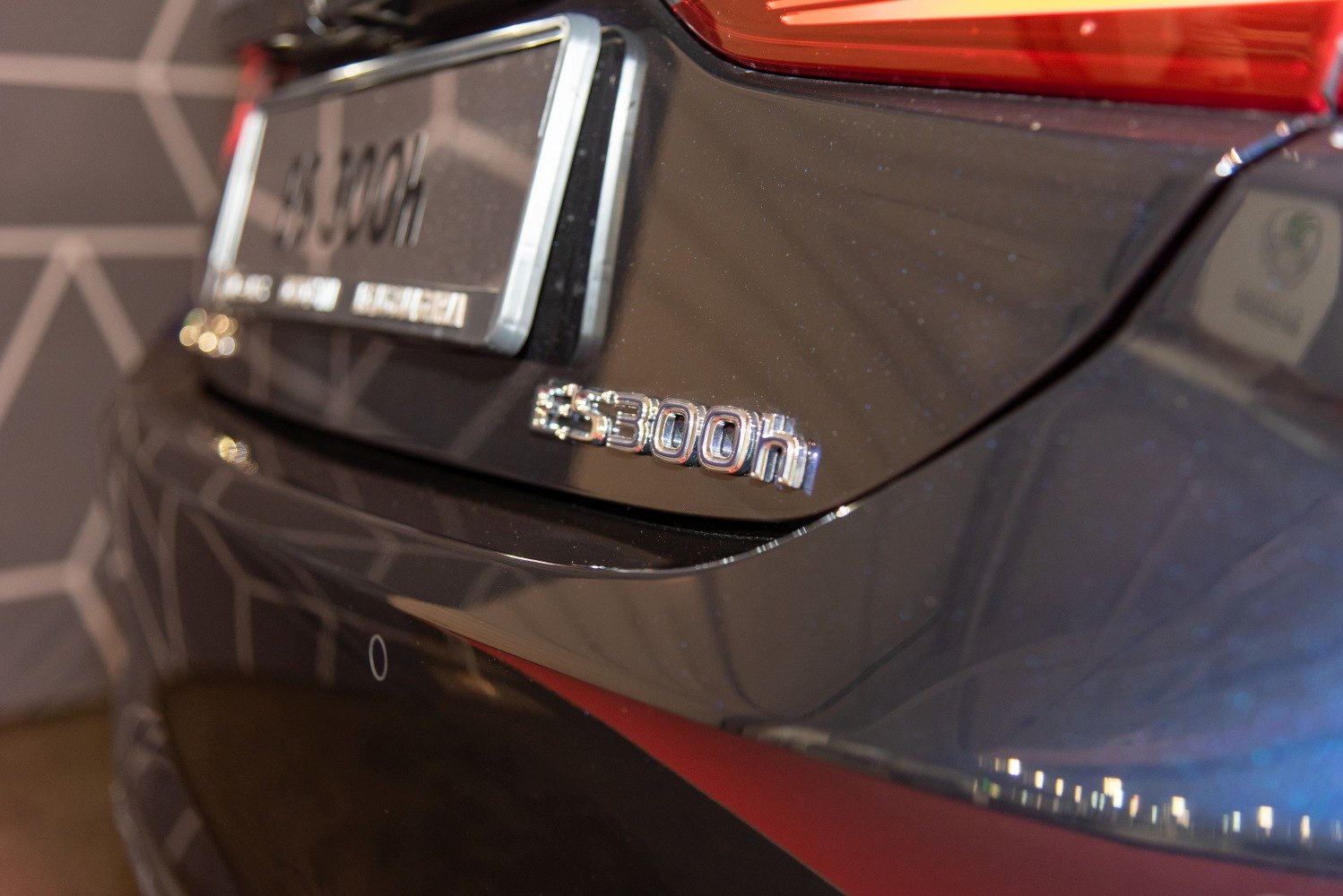 Close-up of ES300h hybrid rear emblem badge