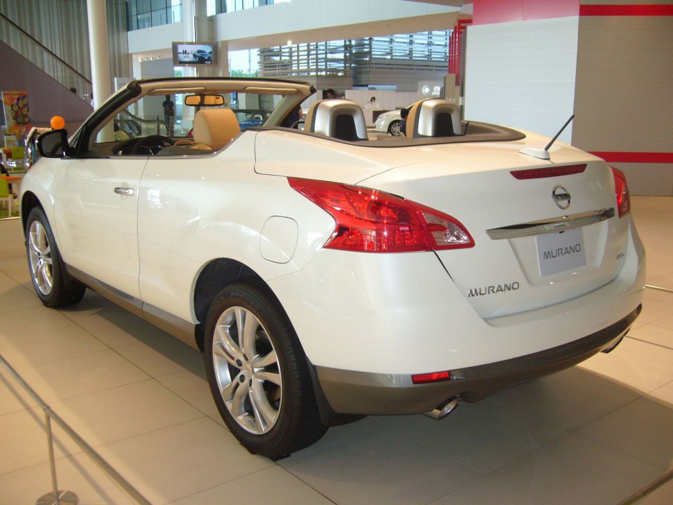 Rear and side view of a white convertible SUV with distinct taillights