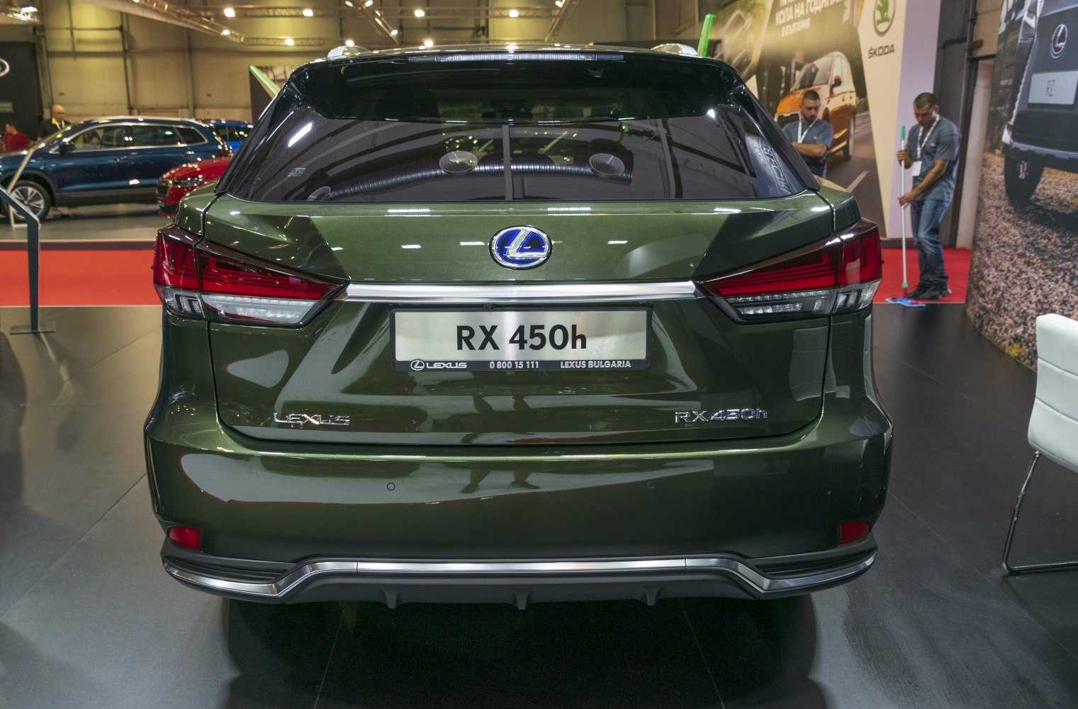 Hybrid SUV rear view with LED tail lights and distinctive badge.