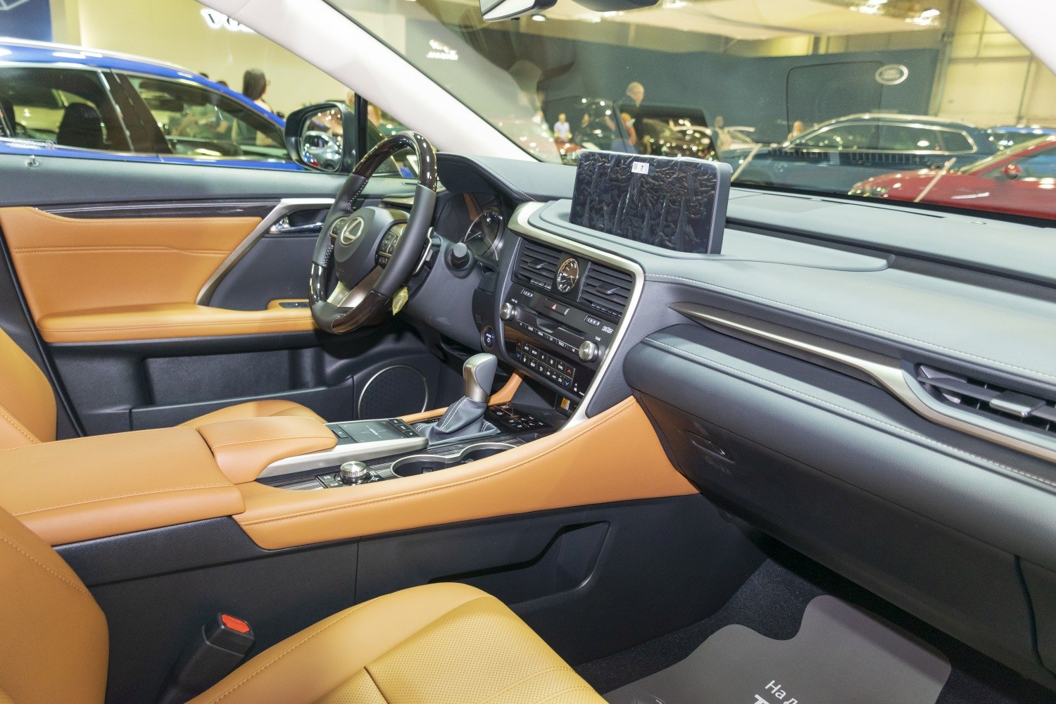Luxury SUV interior with leather seats and modern dashboard features