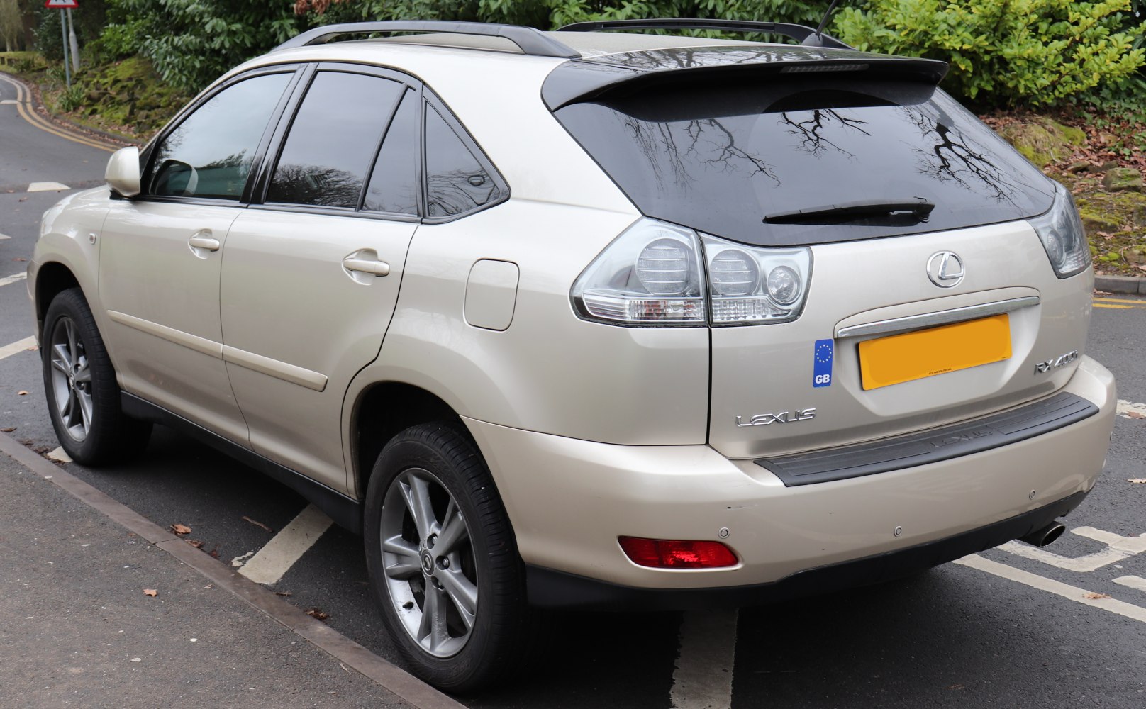 Rear side view with clear taillights and alloy wheels