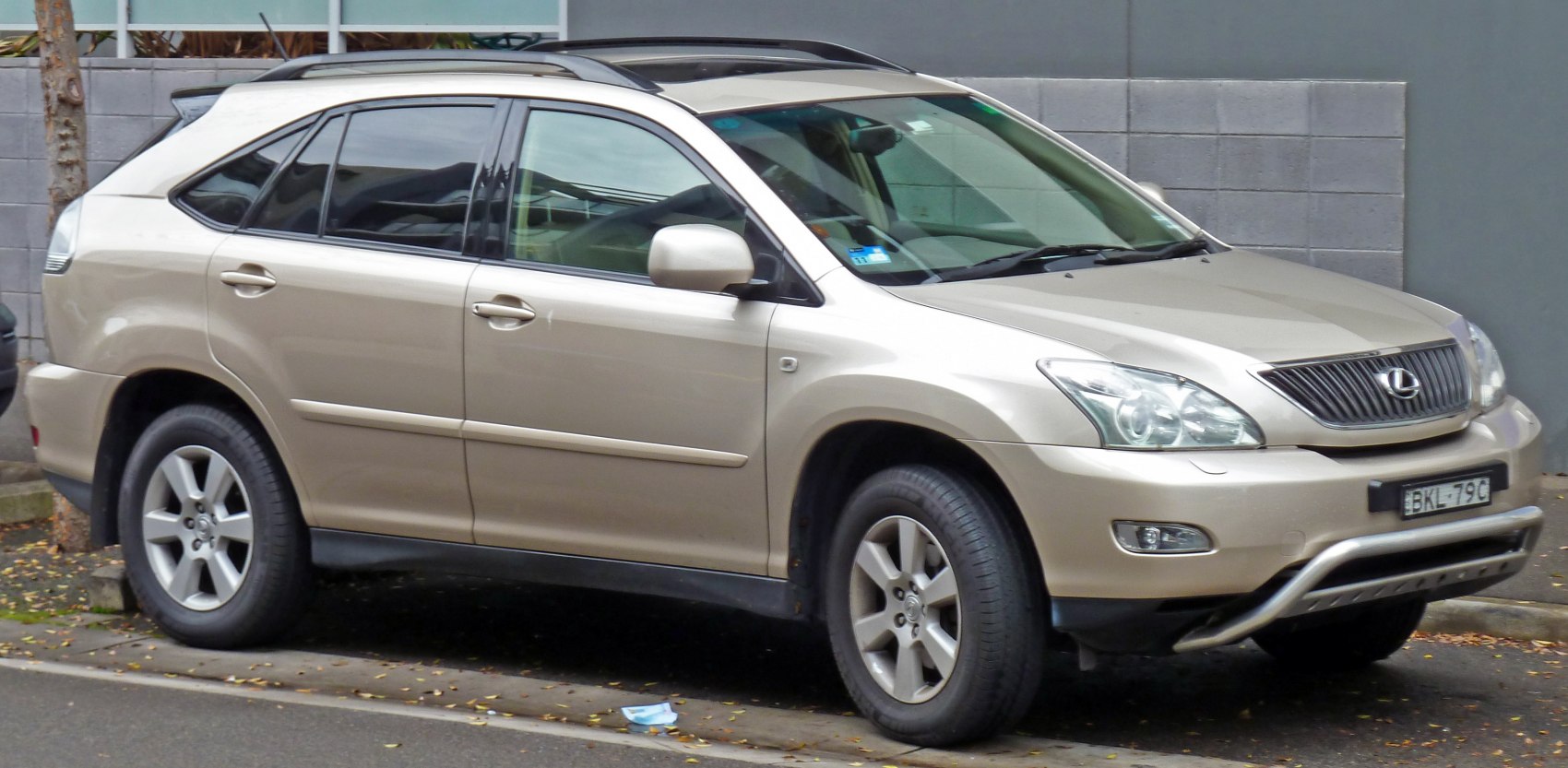 Front-side view of SUV with alloy wheels and roof rails