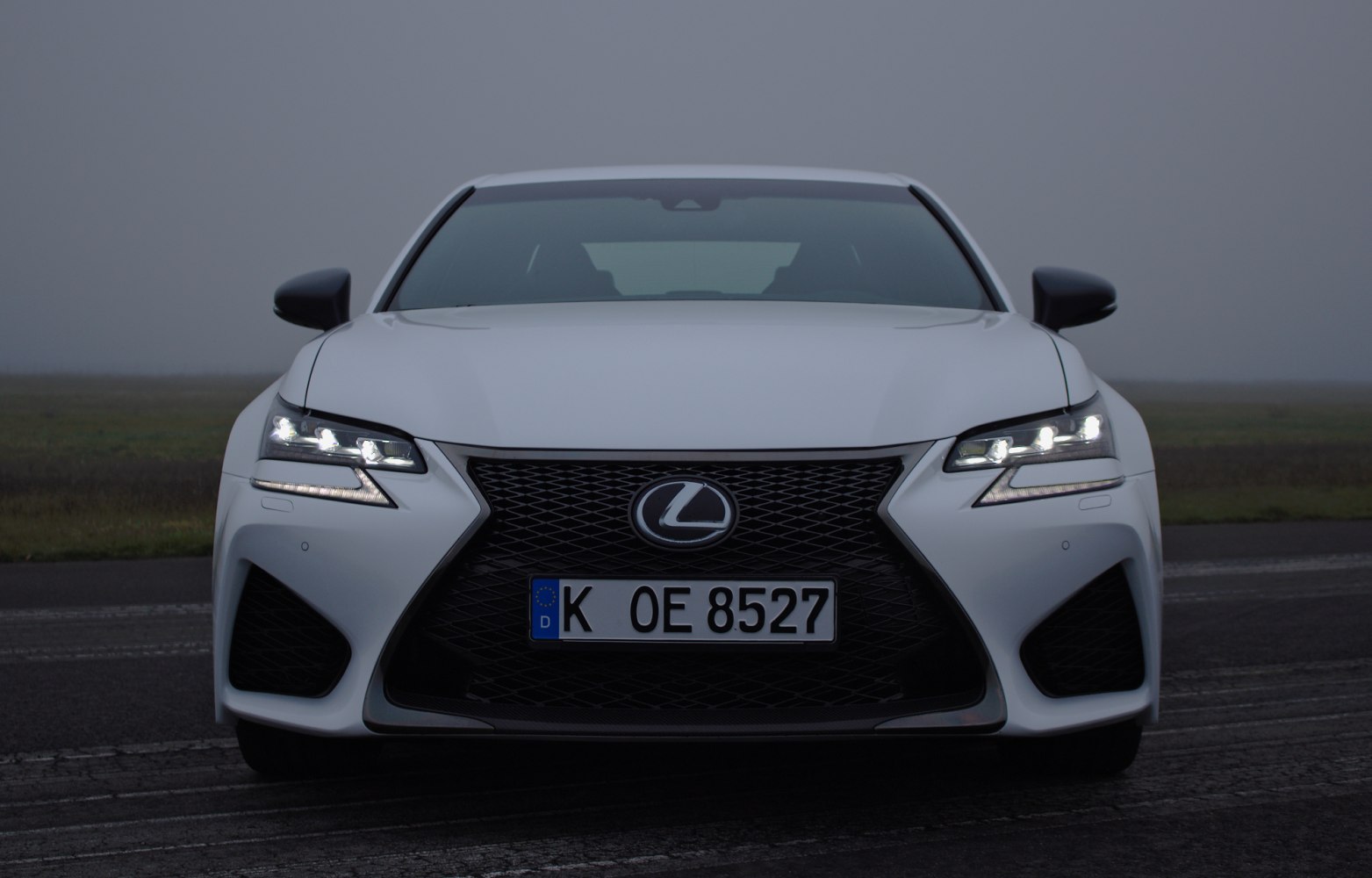 Front view with spindle grille and LED headlights.