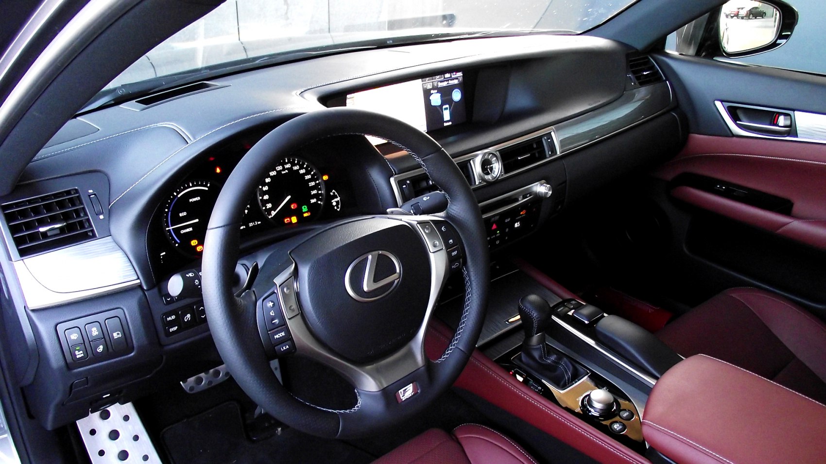 Luxury interior dashboard with steering wheel and control panel