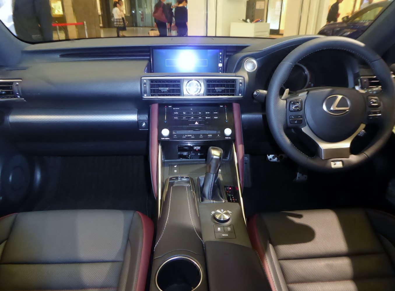 Dashboard, steering wheel, and center console of a modern car interior
