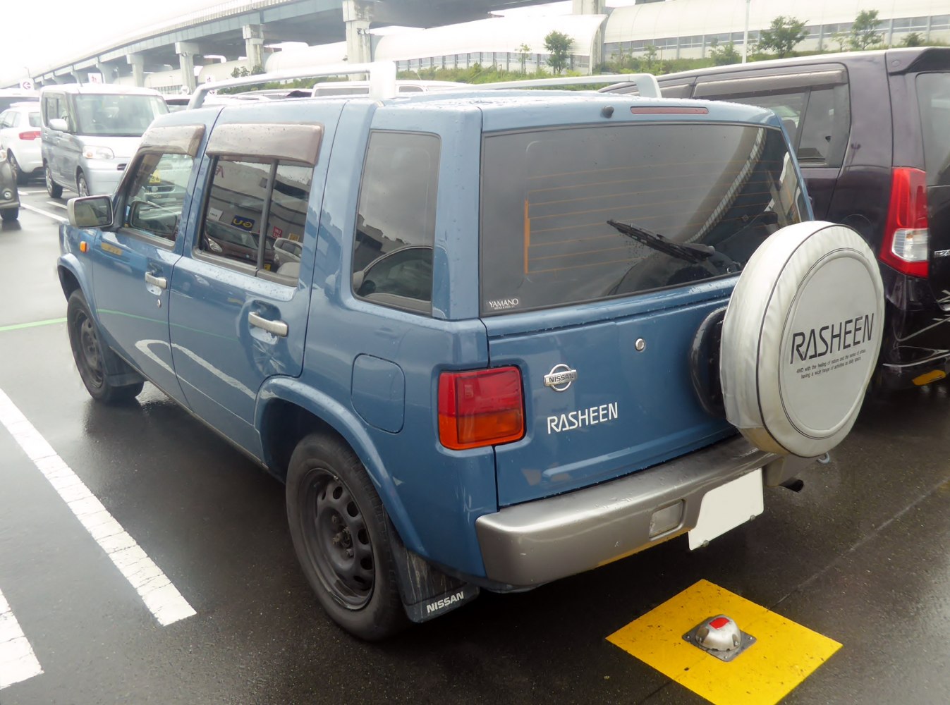 Compact SUV rear and side view with spare tire mounted on tailgate