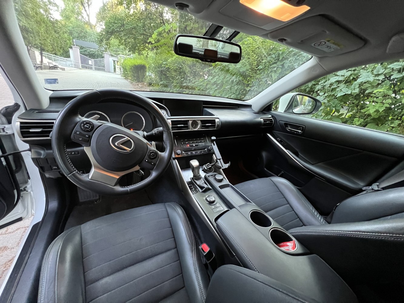 Steering wheel, dashboard, and center console interior view