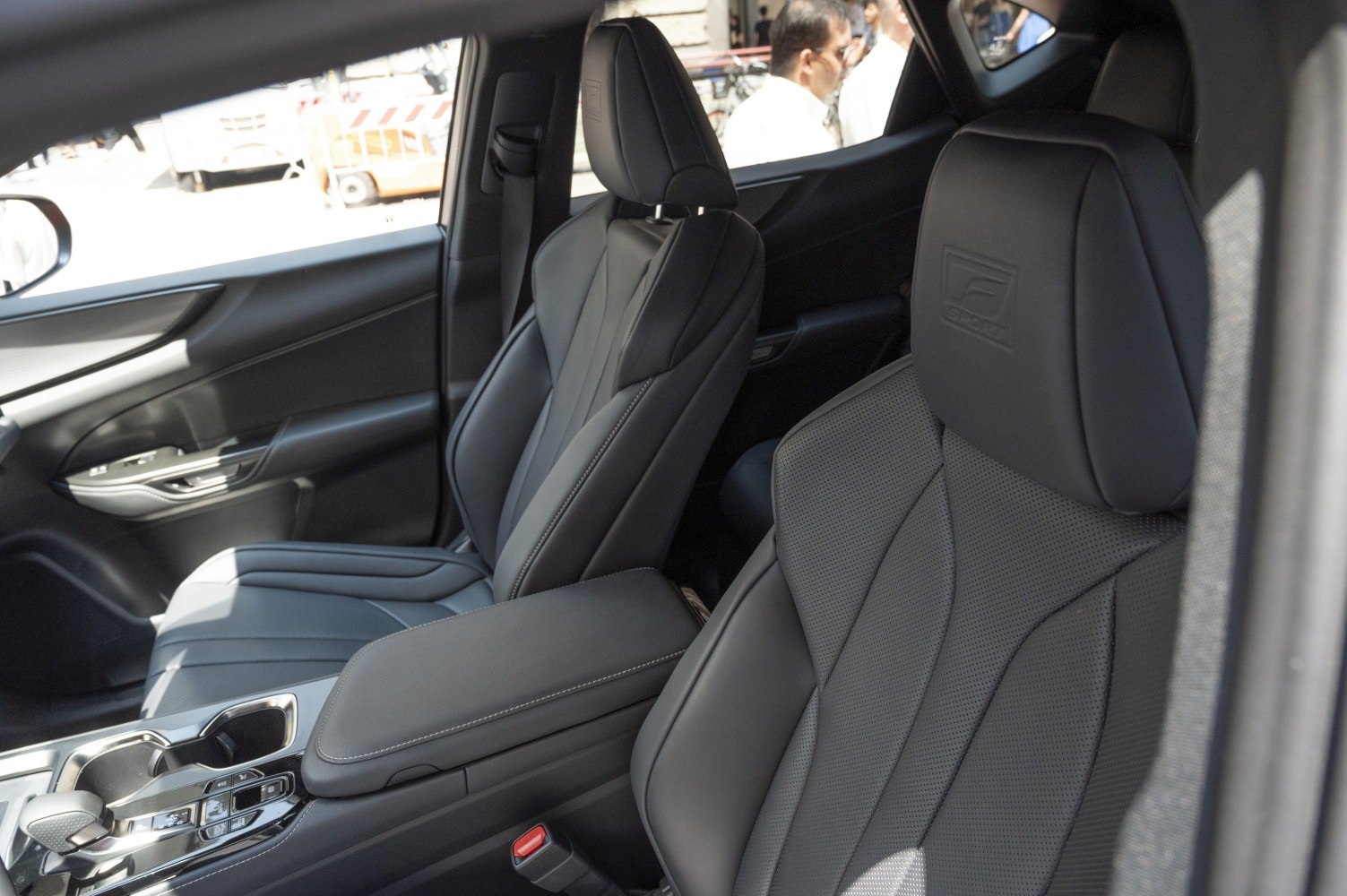 Sporty leather seats with F Sport embossing and ergonomic interior design.