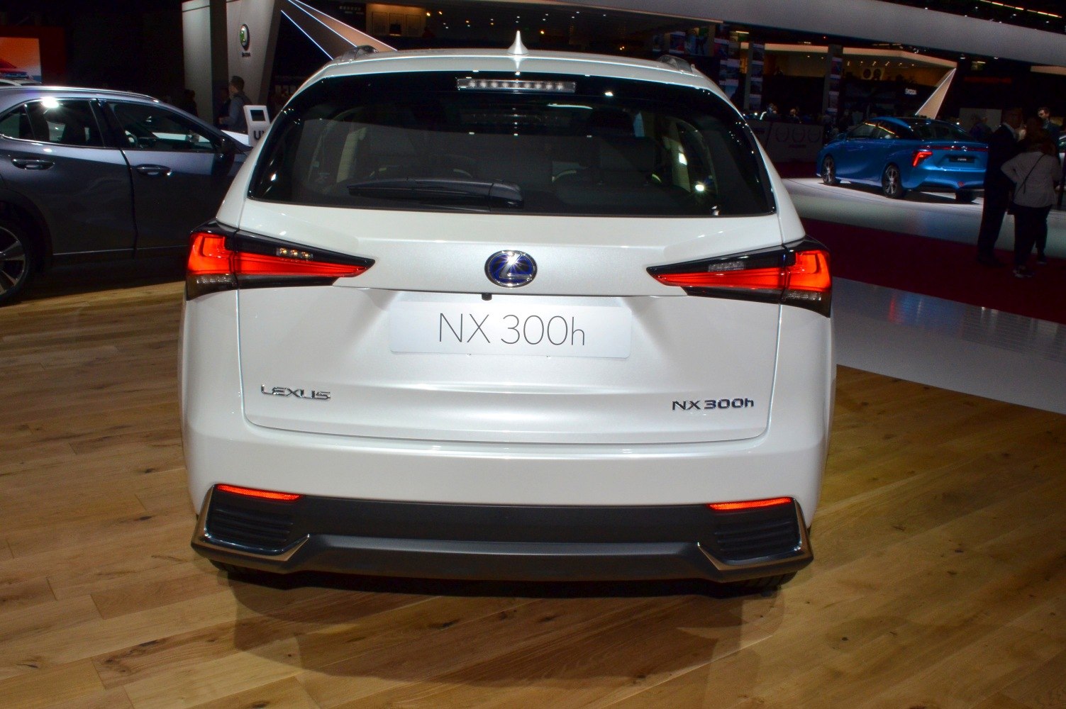 Rear view with taillights and hybrid NX 300h badge