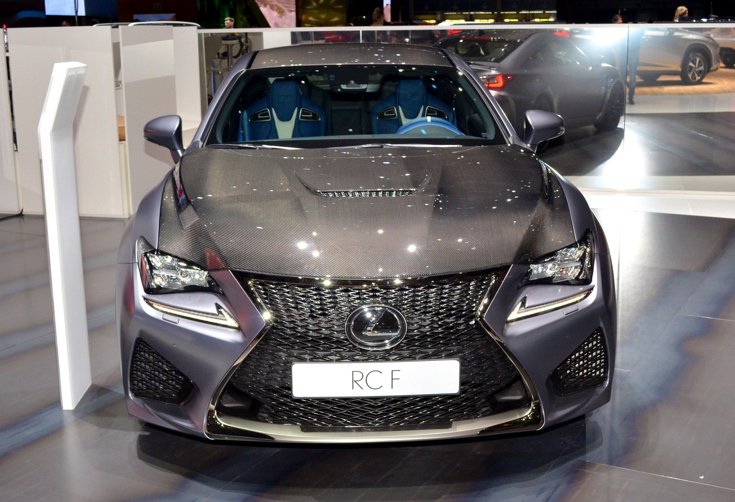Carbon fiber hood with aggressive front grille and LED headlights