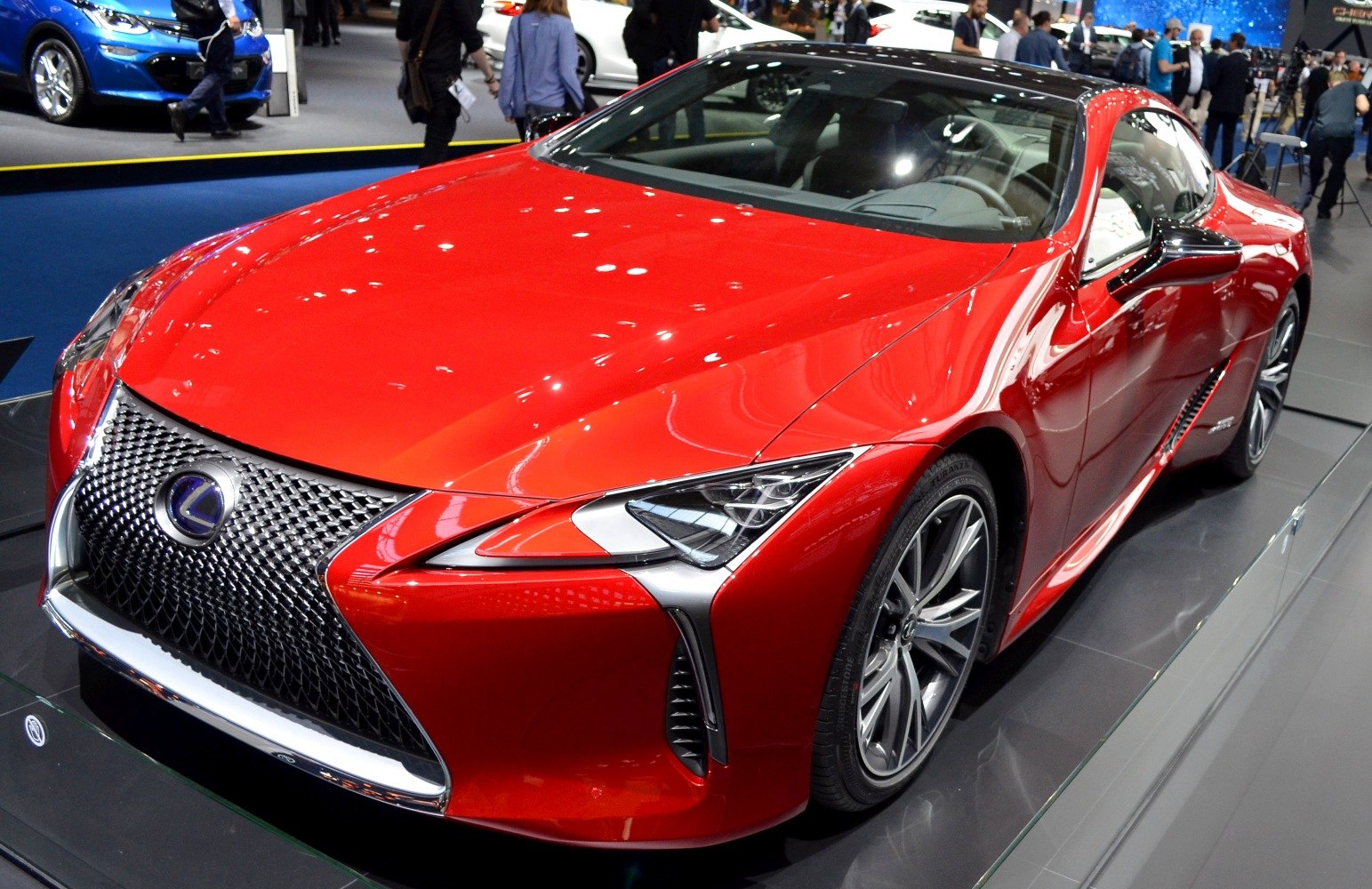 Front view showing spindle grille and LED headlights of a sports coupe