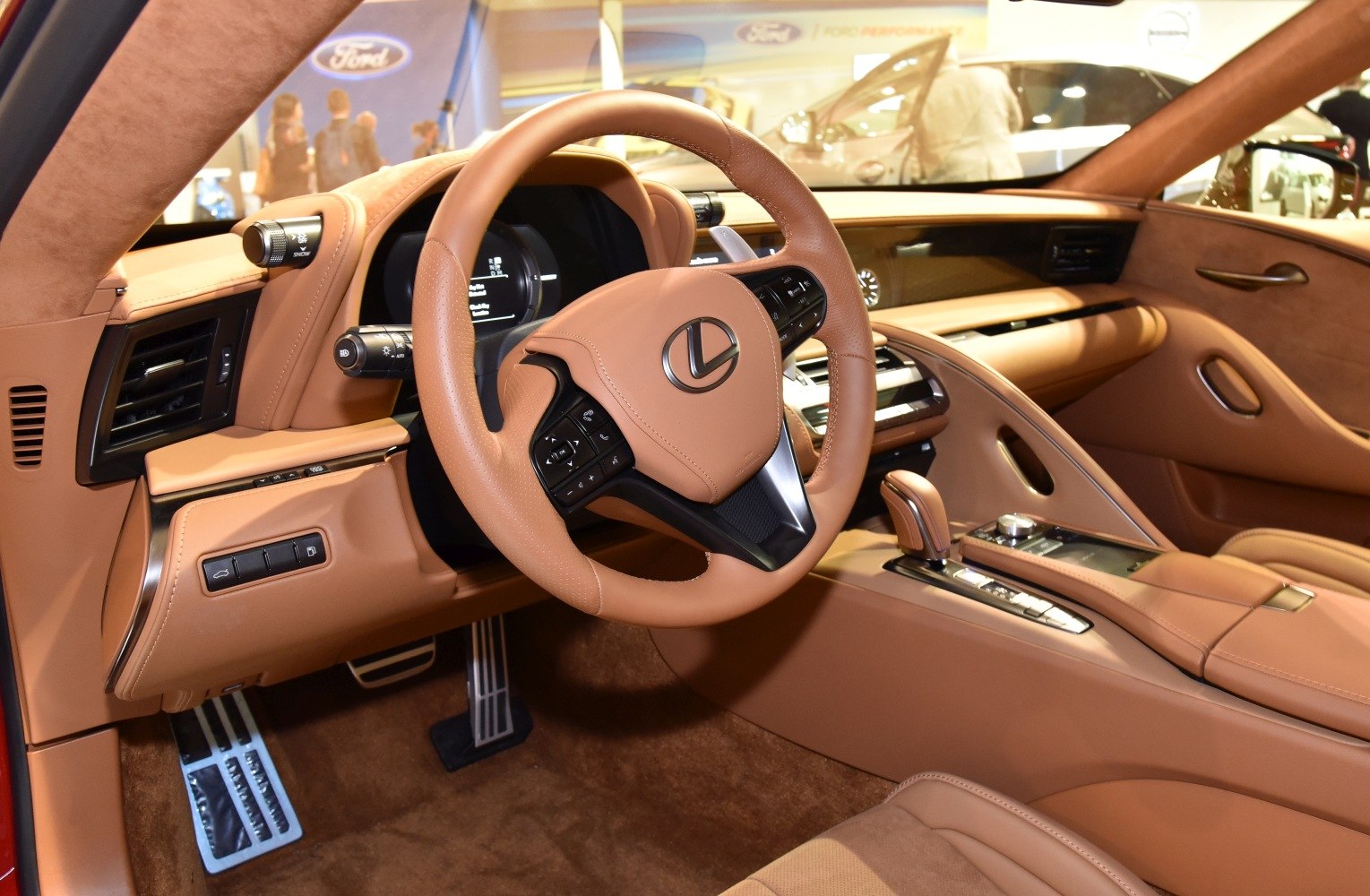 Luxury leather steering wheel and dashboard with advanced controls
