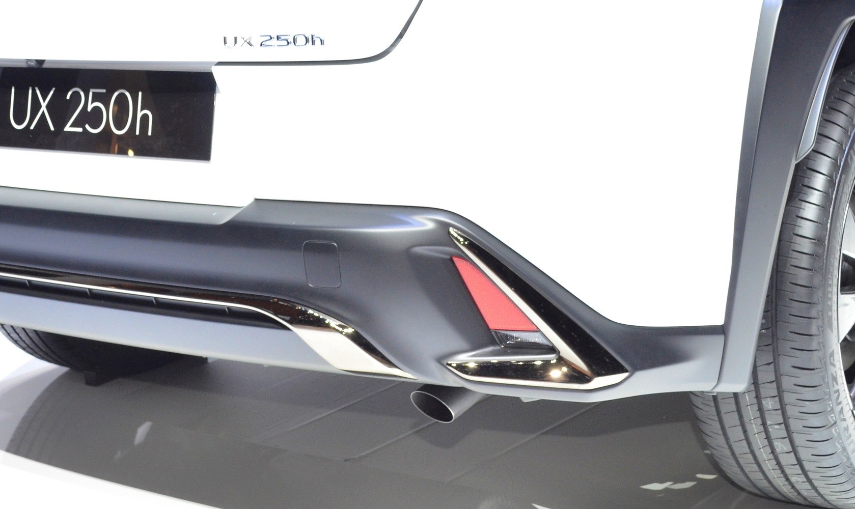 Rear bumper with tail light and exhaust pipe close-up