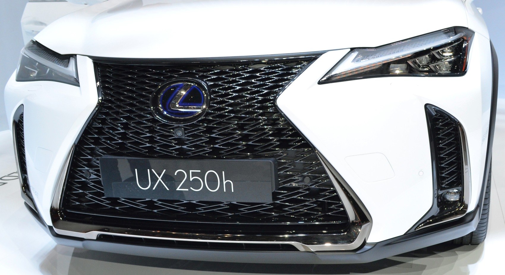 Lexus UX 250h front grille with mesh pattern and LED headlights