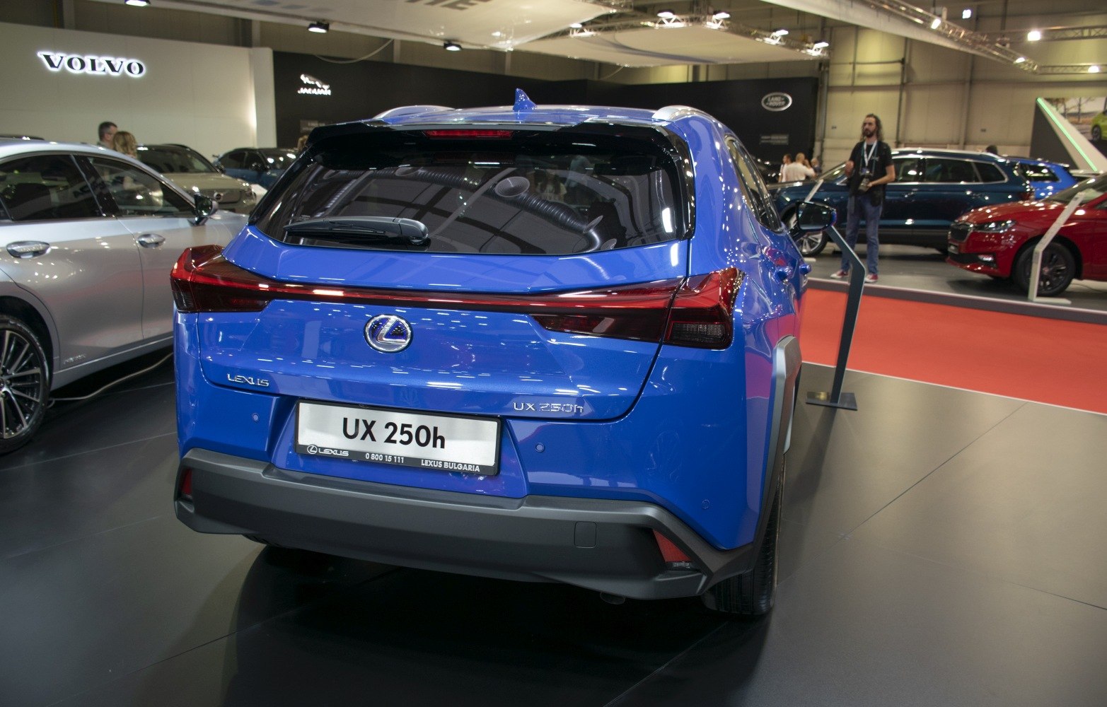 Rear view of hybrid crossover with distinctive taillights and hatchback design