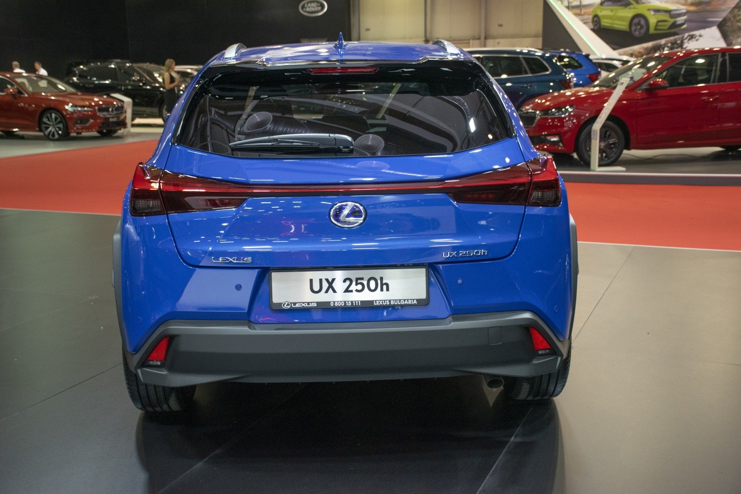 Rear view of a hybrid SUV with distinctive taillights and rear hatch design