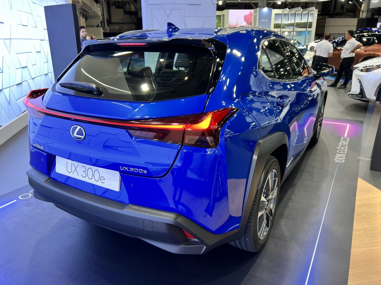 Blue electric SUV rear with LED taillights and UX 300e badge