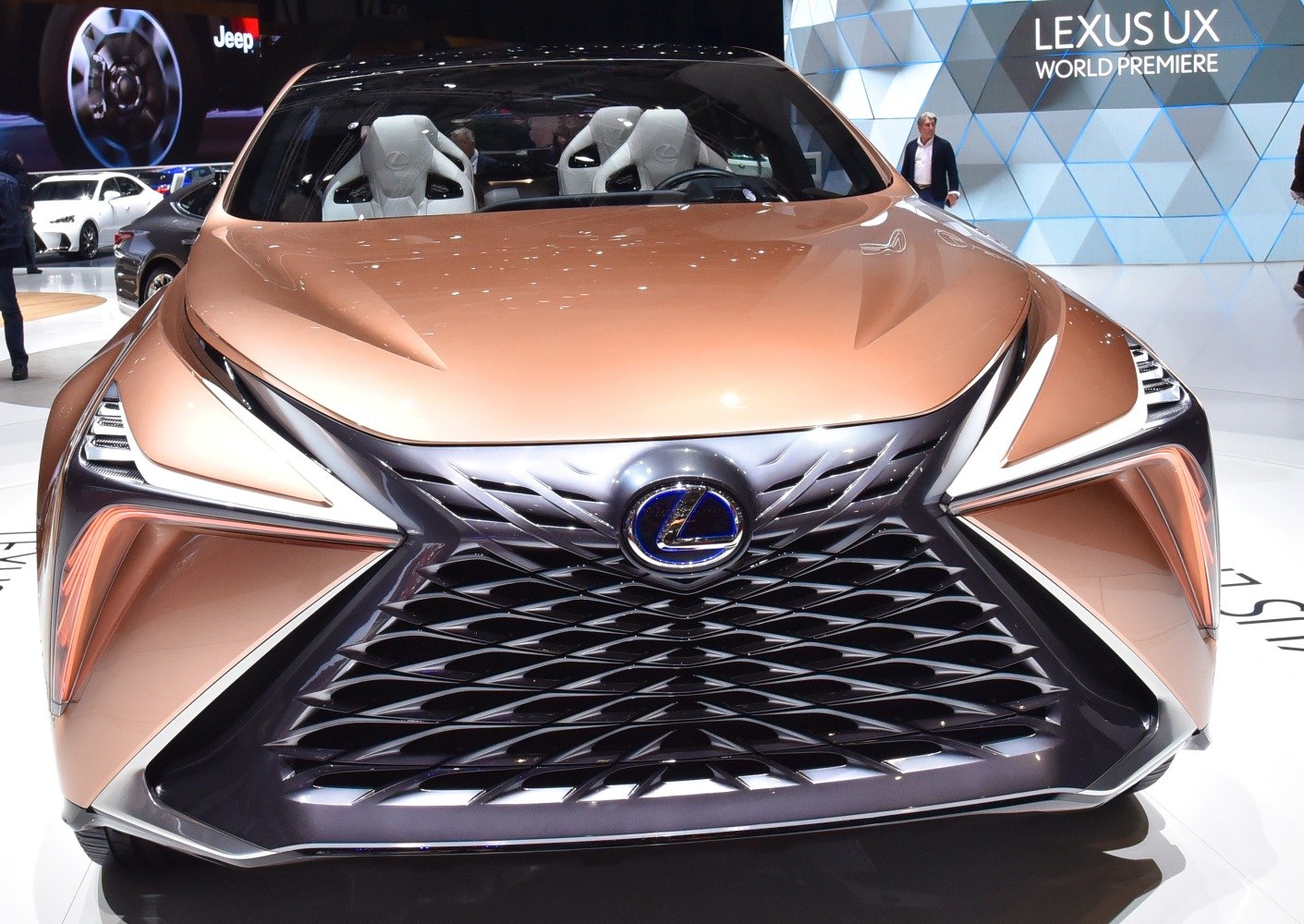Futuristic front grille and sharp angular headlights