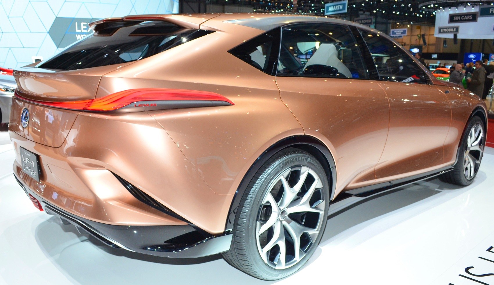 Rear and side profile with futuristic tail lights and large alloy wheels