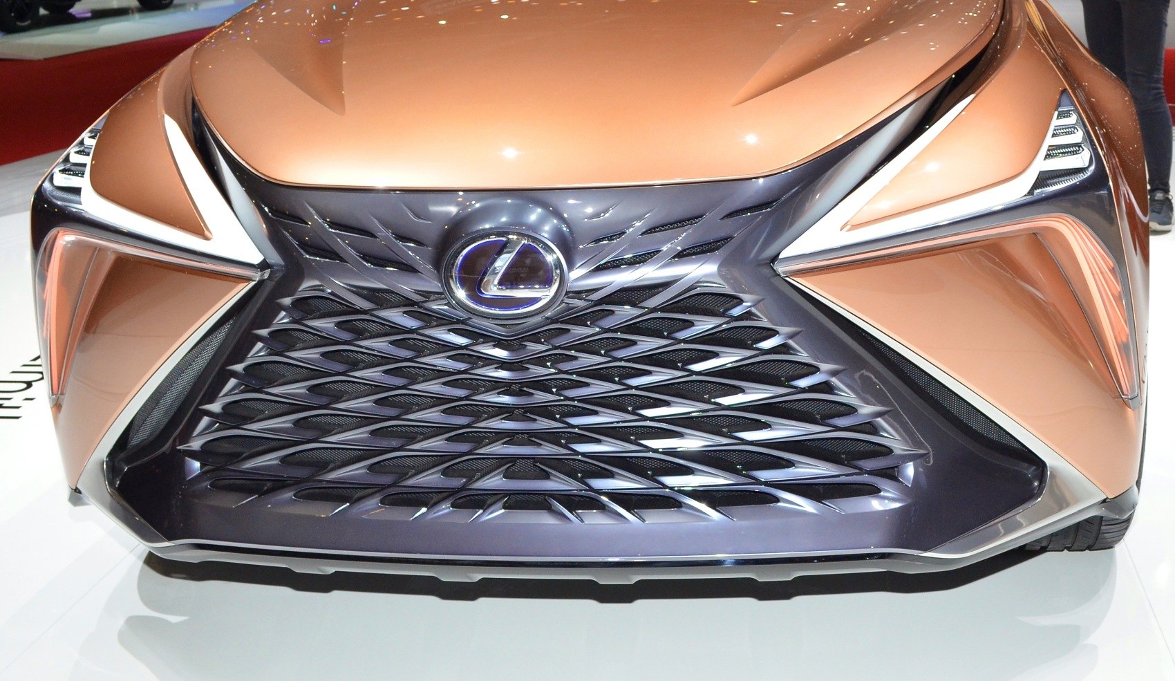 Futuristic front grille with distinctive LED headlights