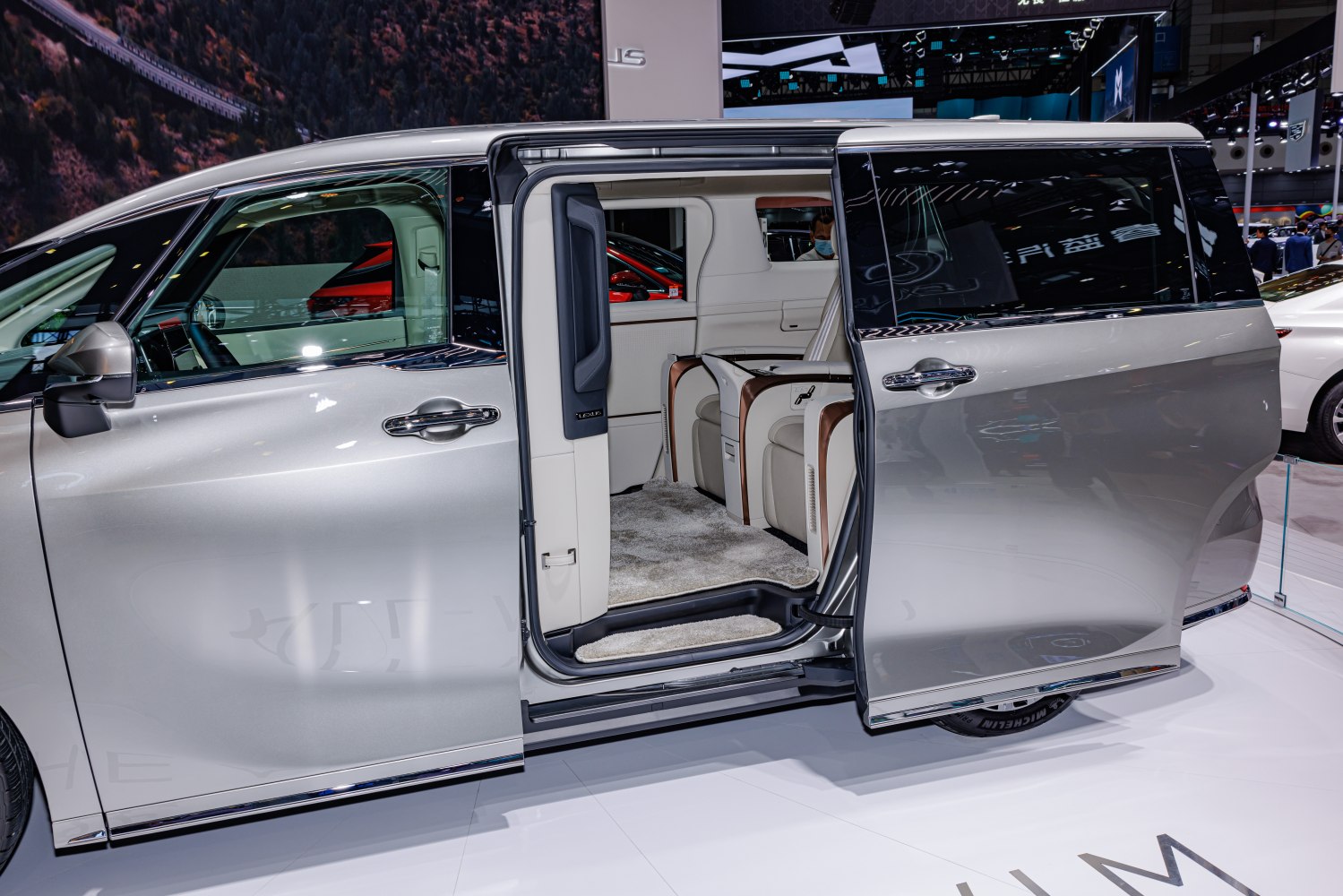 Luxury minivan with sliding door and spacious premium interior seats