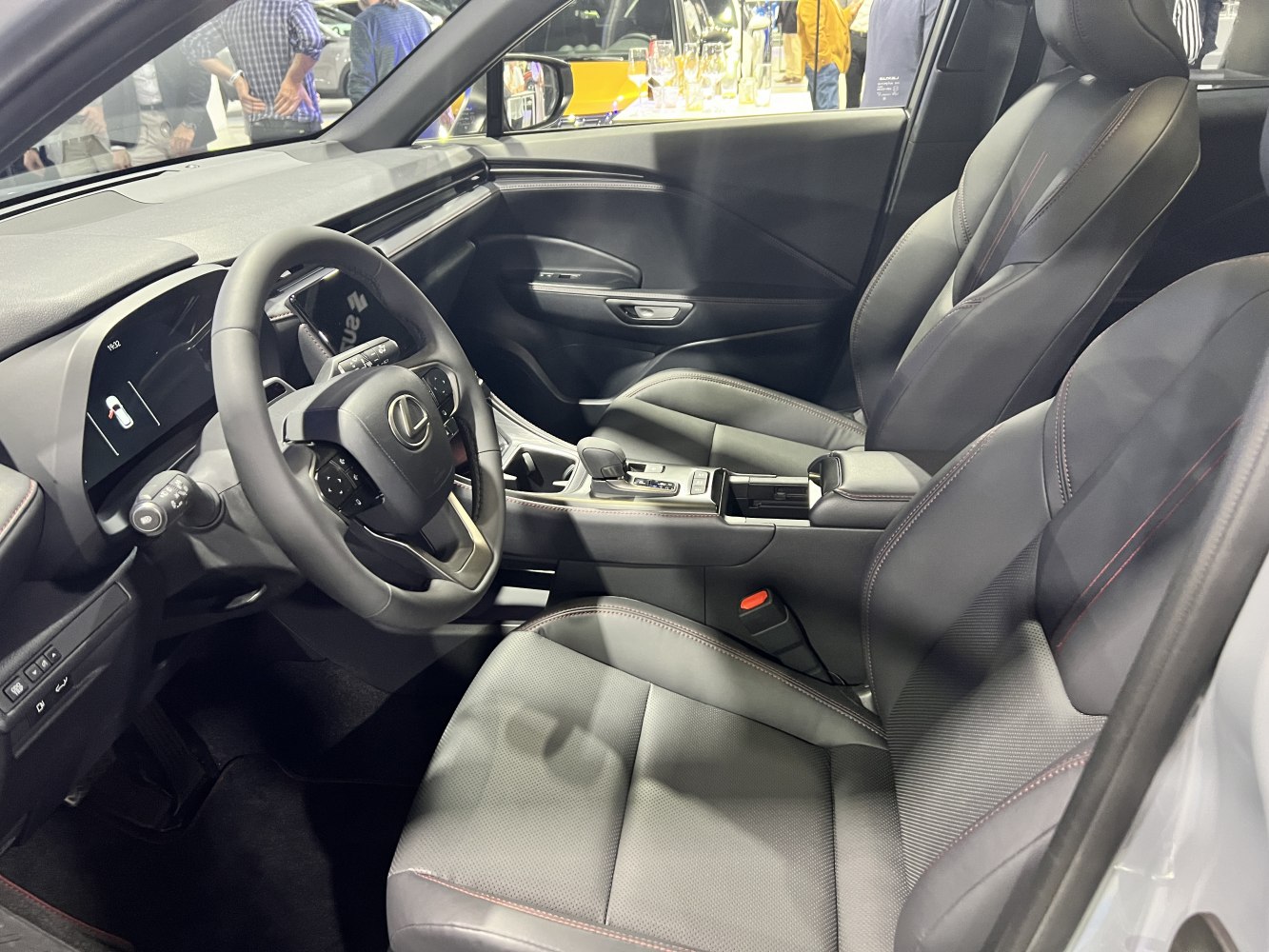 Luxury car interior with leather seats and digital dashboard