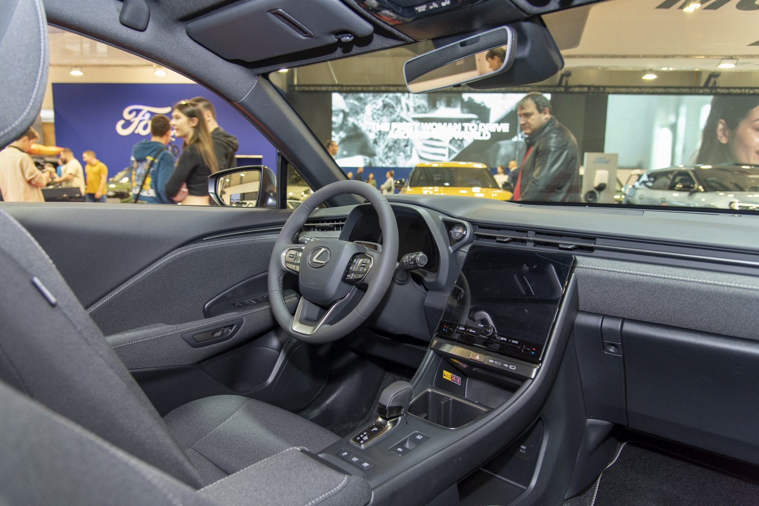 Modern dashboard and steering wheel with infotainment screen