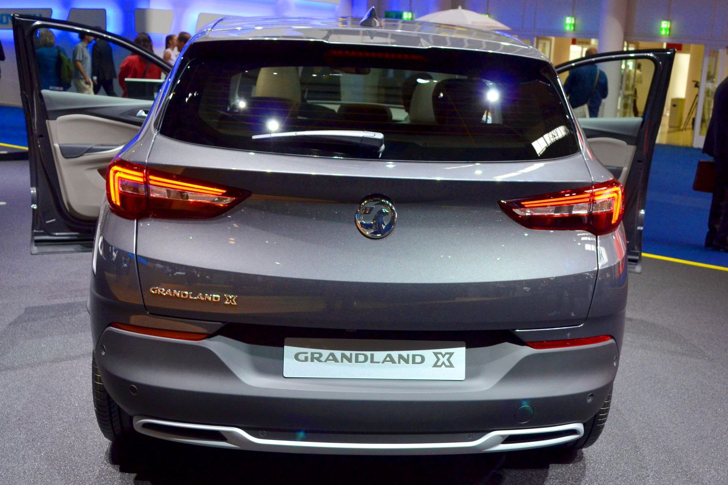 Rear view with LED taillights and open doors