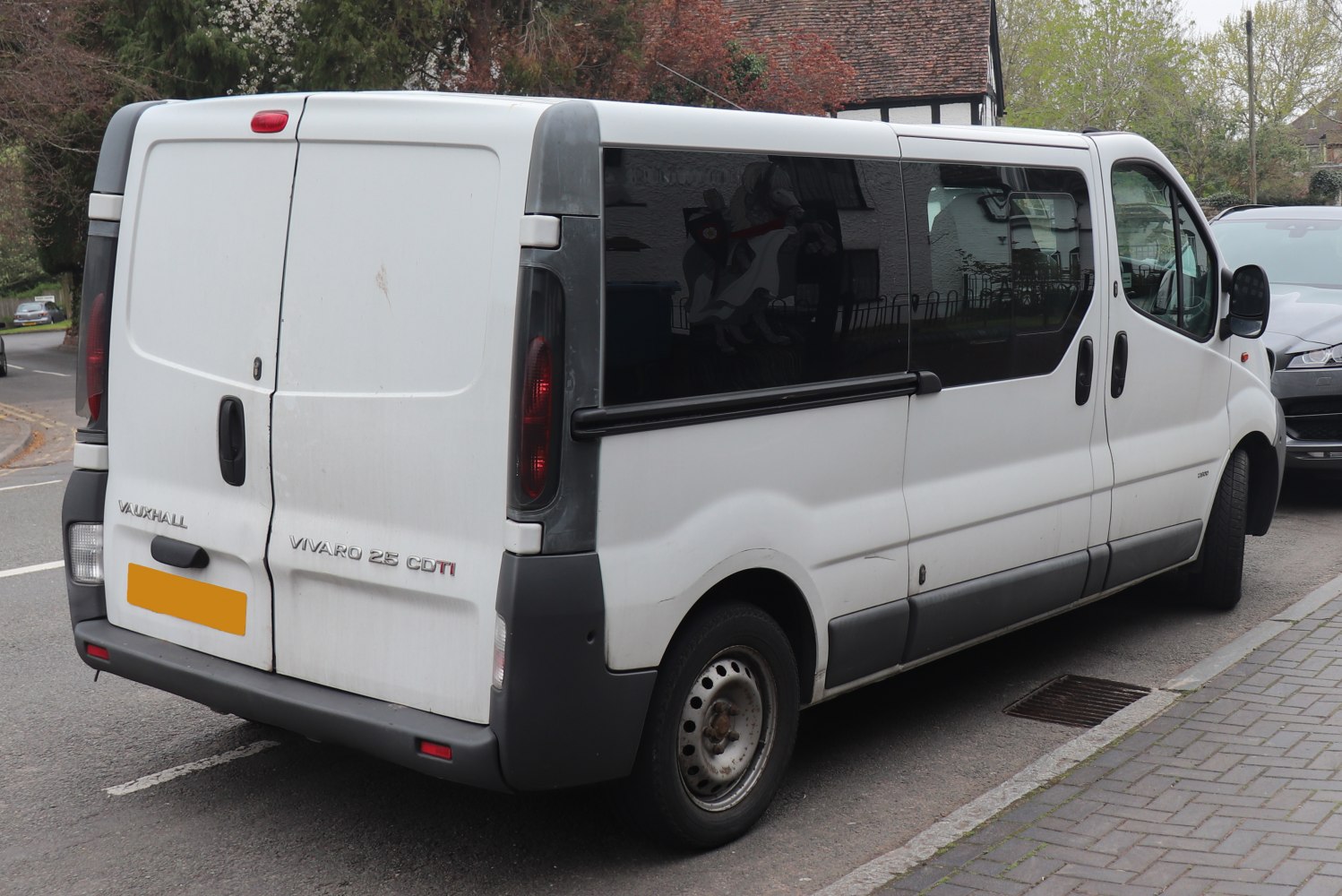 Rear and side view of a long wheelbase van with sliding door and barn rear doors