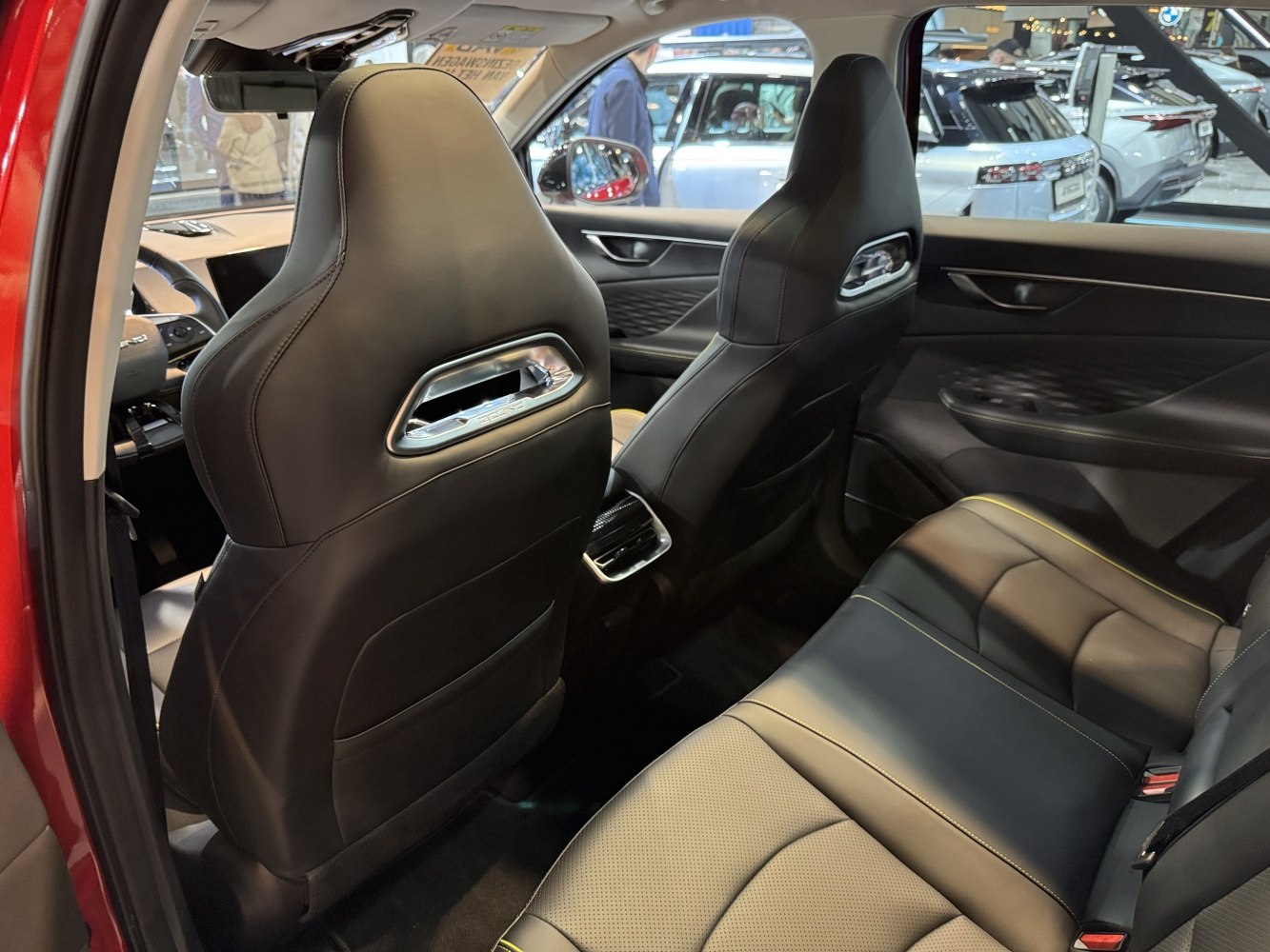 Black leather rear seats and sporty front seatbacks with chrome details