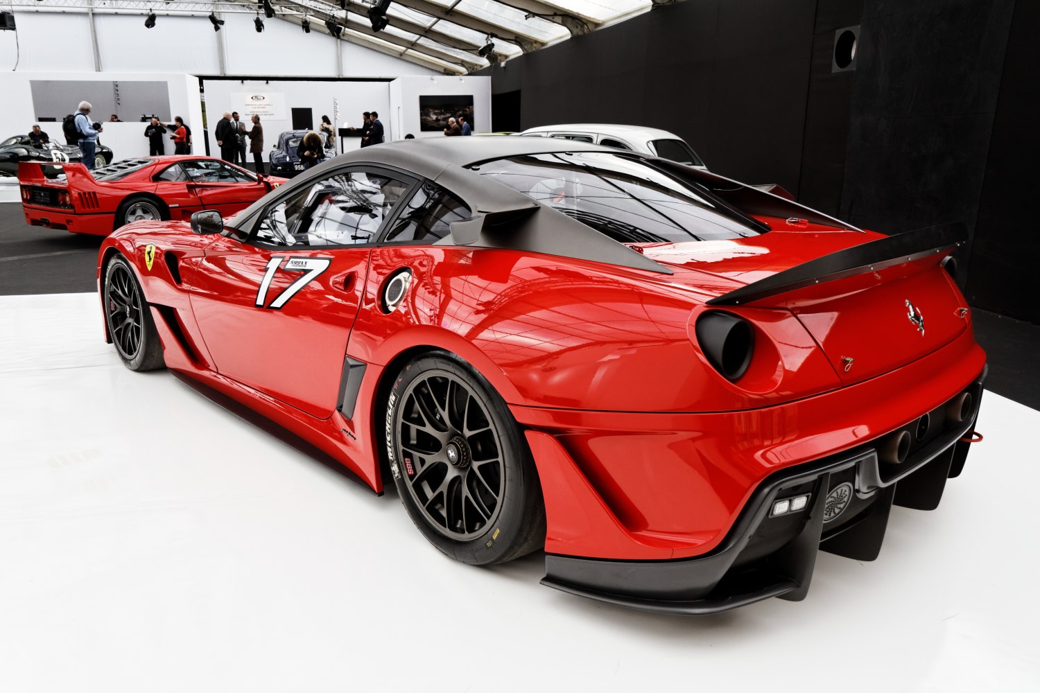 Rear aerodynamic diffuser, racing wing, black lightweight wheels