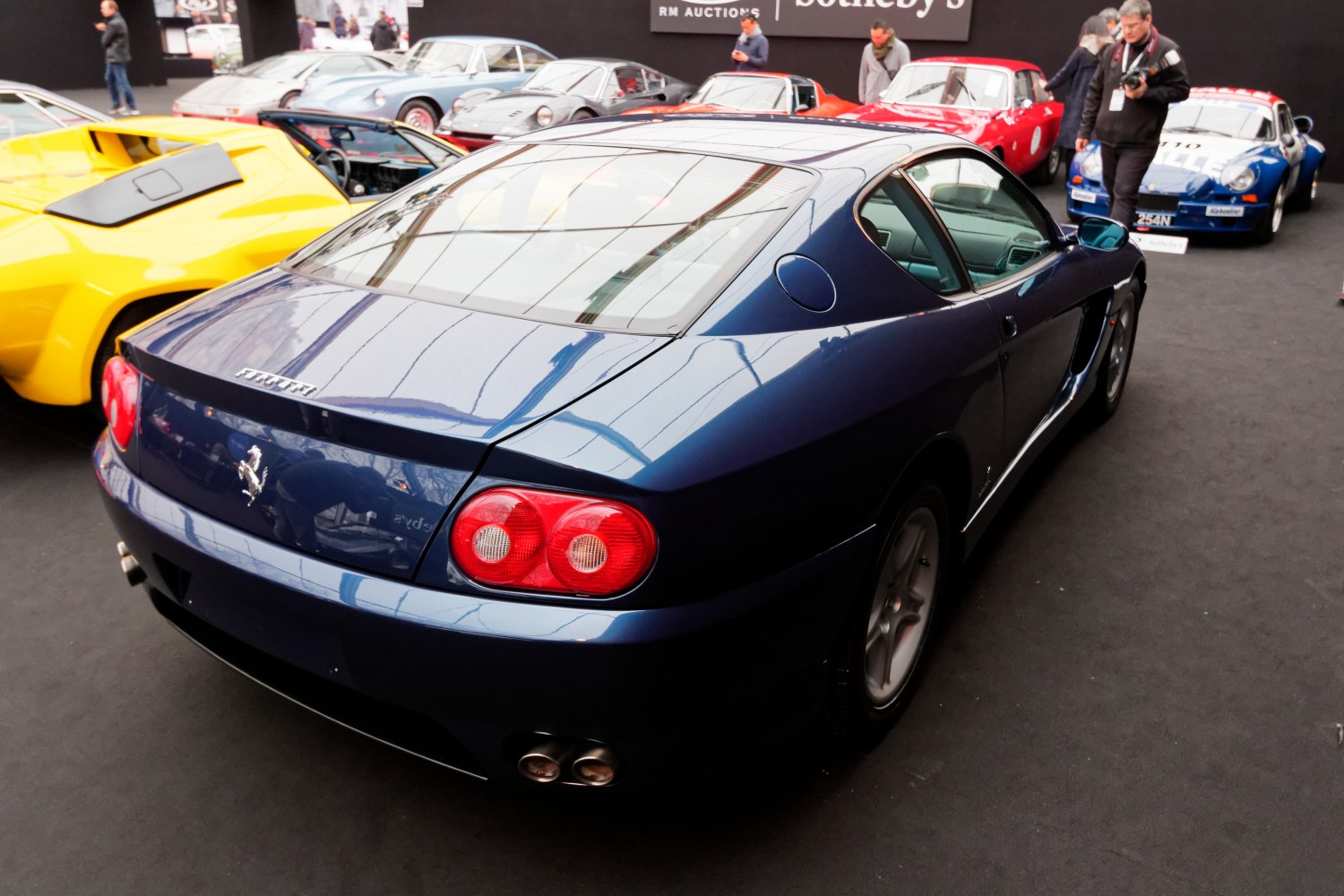 Rear view with distinct round taillights and dual exhaust setup