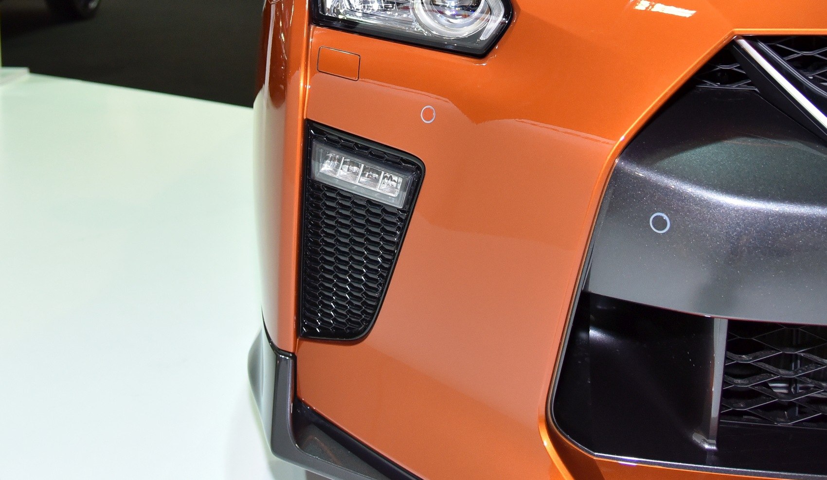 Front bumper with LED lights and aggressive air intake