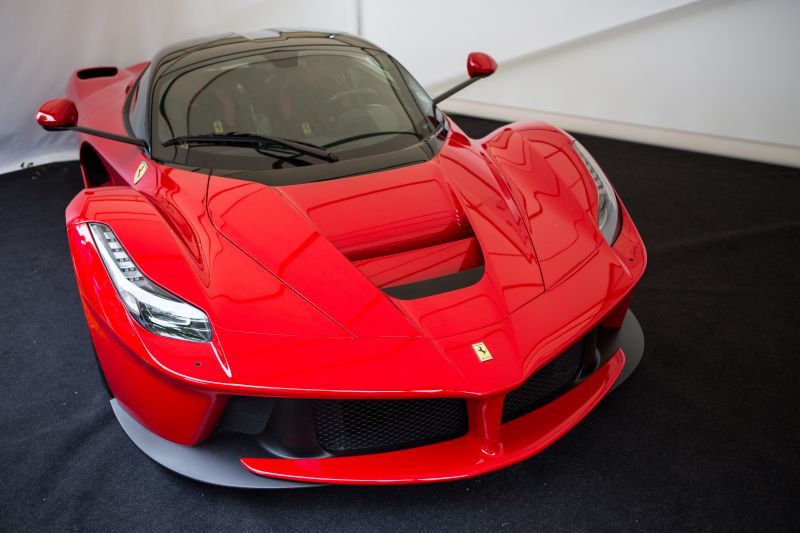 Front view of Ferrari LaFerrari with aerodynamic styling and aggressive headlights