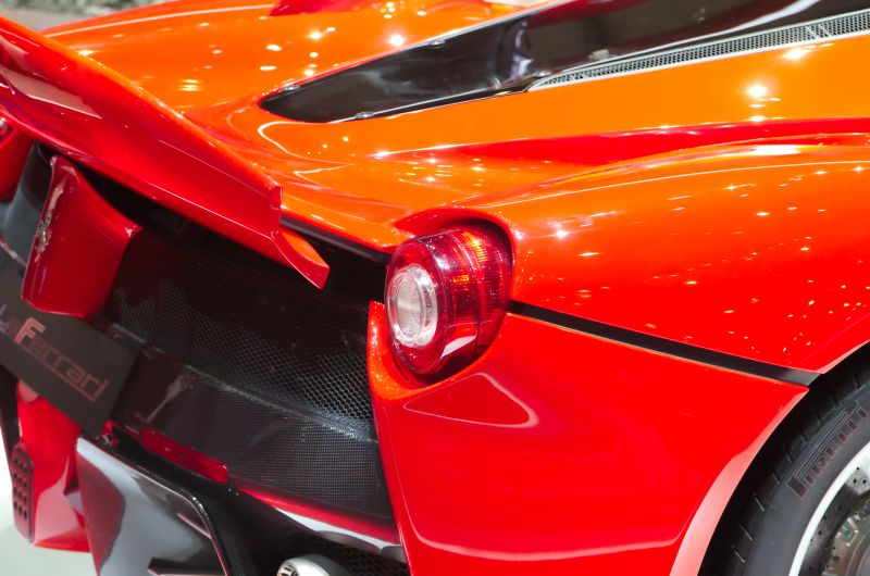 Close-up of rear lights and aerodynamic rear wing