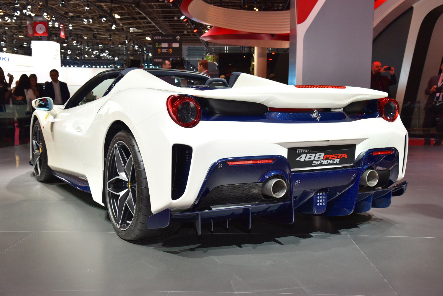 Rear view with aerodynamic diffuser and dual exhaust tips