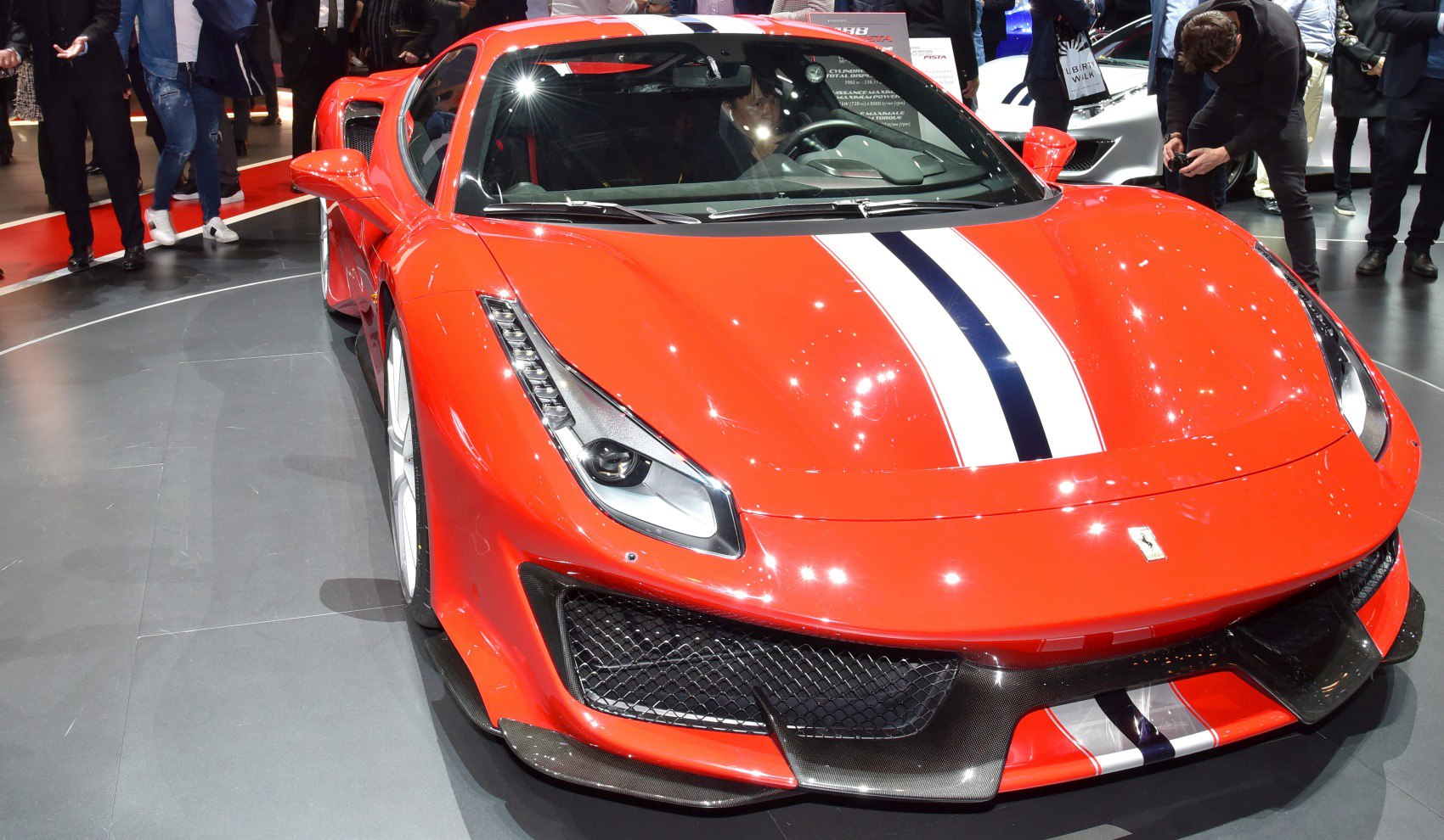 Front view with racing stripes and aerodynamic splitter