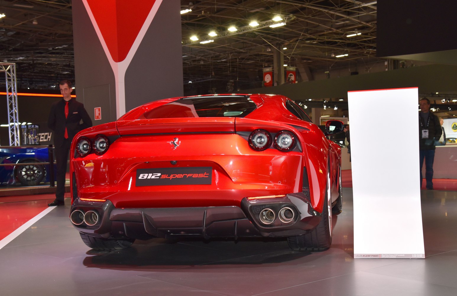 Rear view with quad exhausts and round taillights