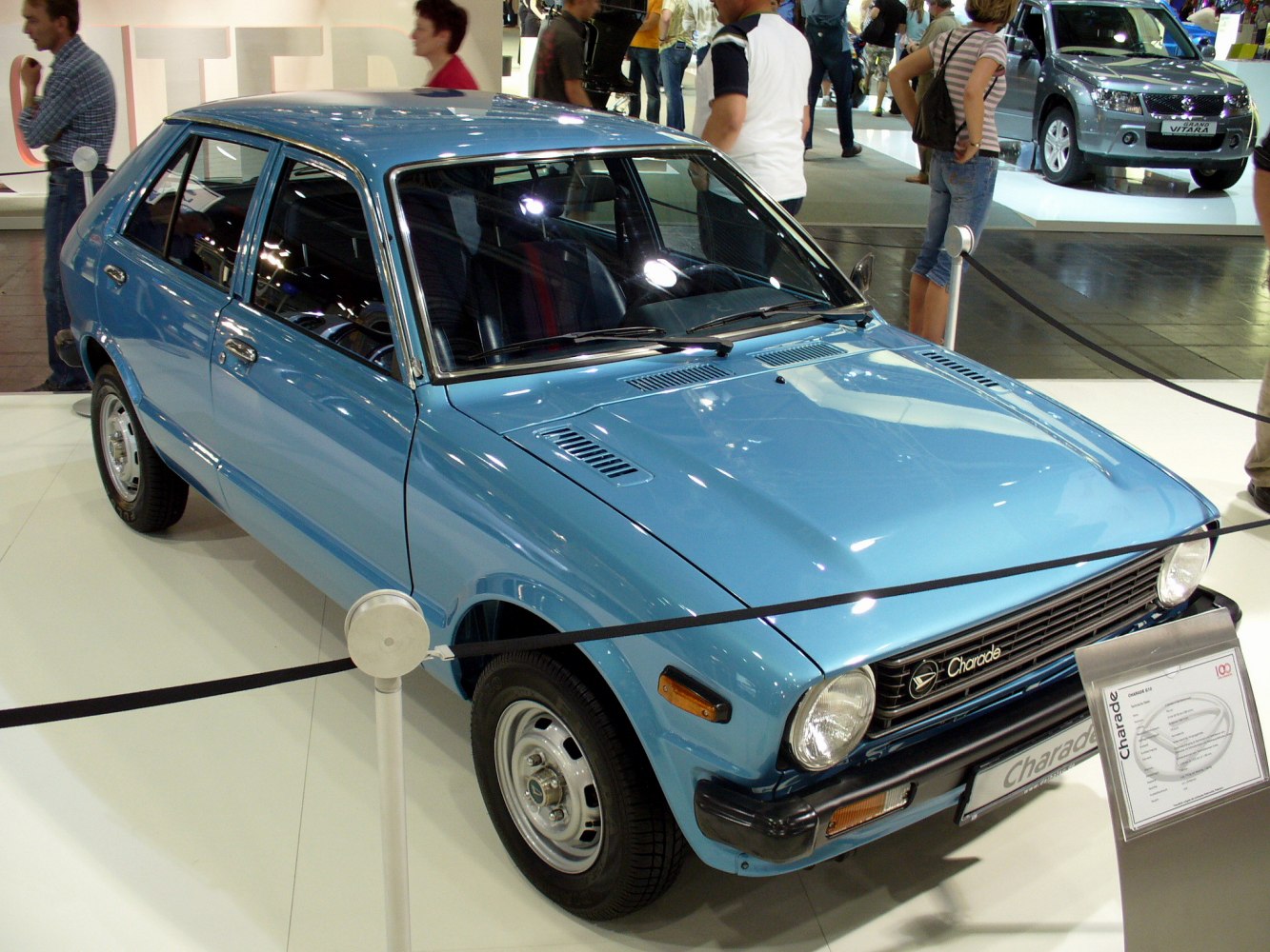 Classic blue 1977 hatchback with round headlights and compact design