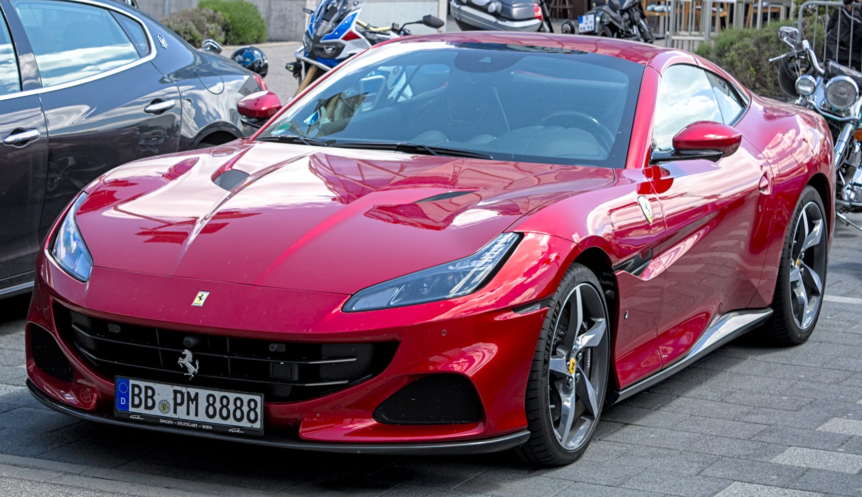 Aggressive front fascia with aerodynamic hood vents and sleek headlights